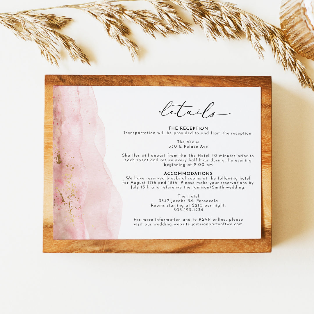JULIEN Dusty Pink Boho Wedding Details Card
