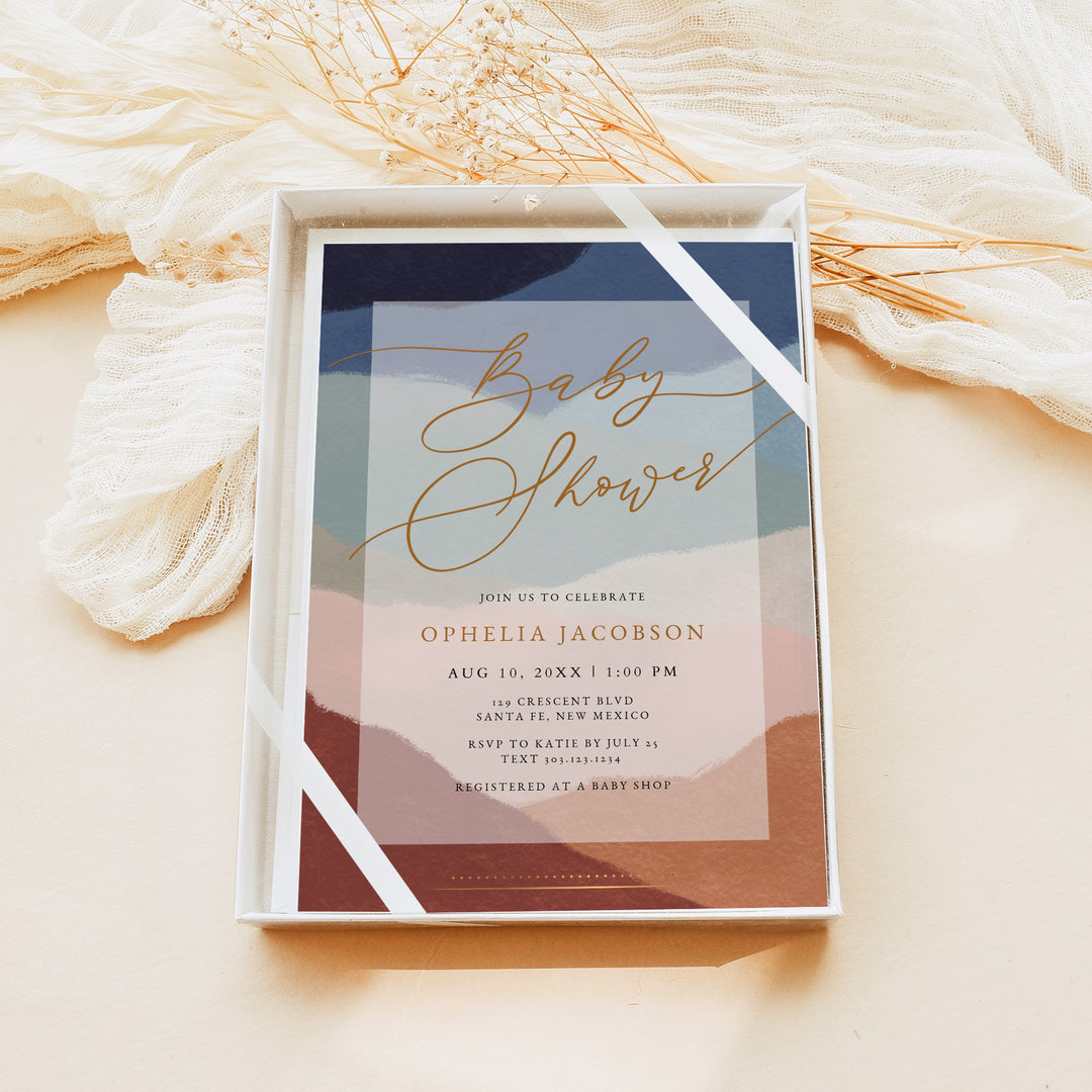 OPHELIA Gender Neutral Bohemian Desert Baby Shower Invitation Suite