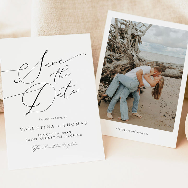 VALENTINA Elegant Wedding Save the Date Card with Photo