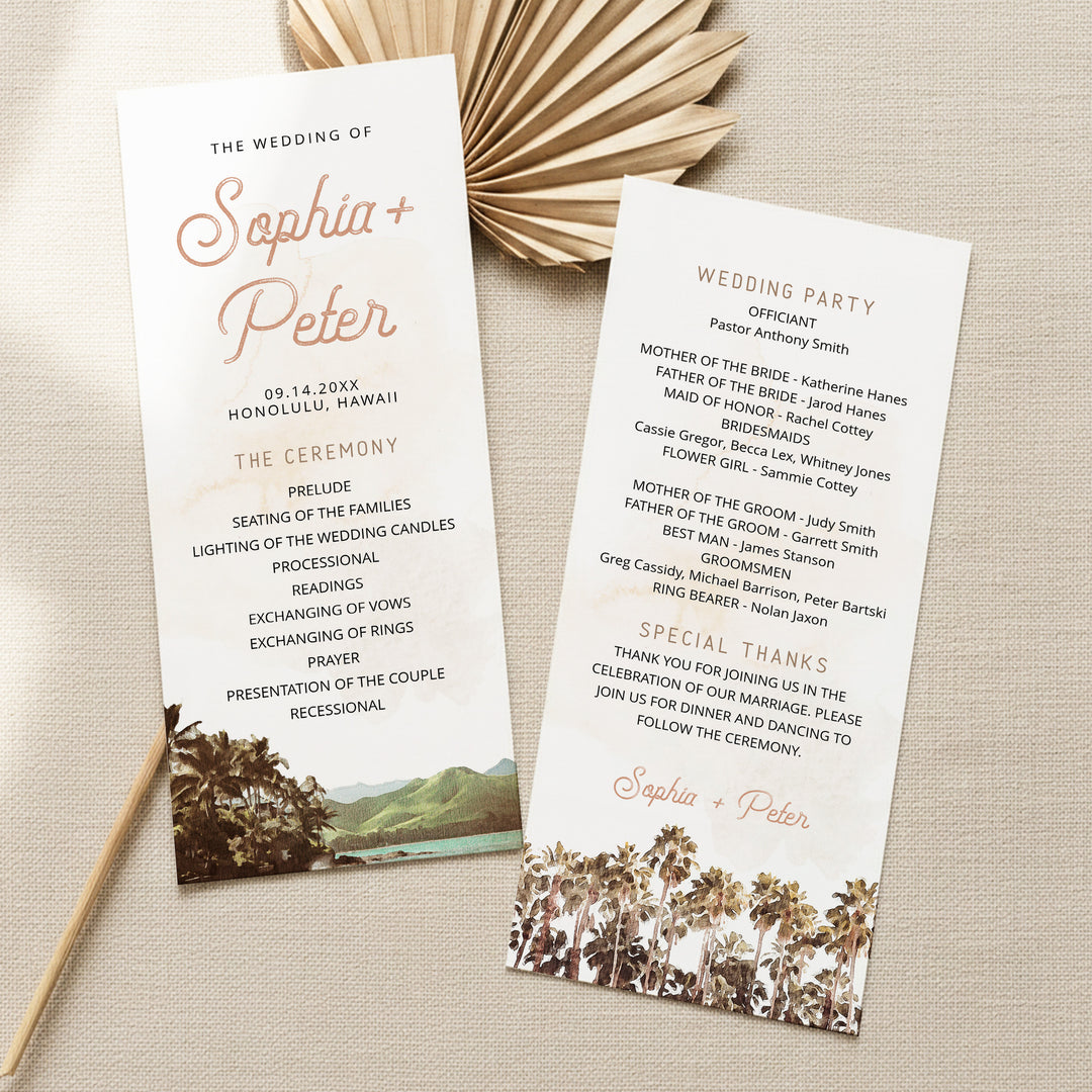 NANI Retro Hawaii Beach Wedding Programs