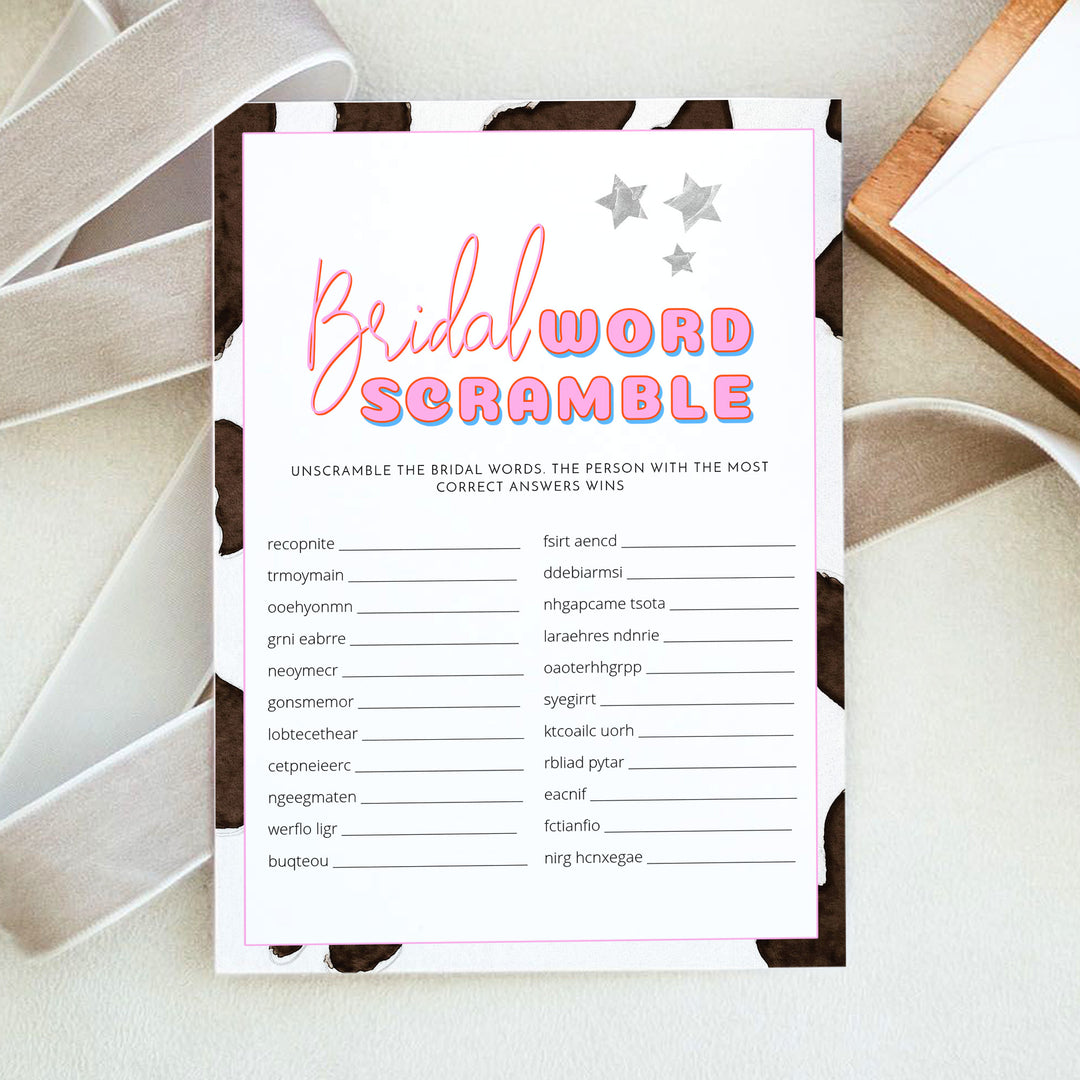 DINA Retro Western Bridal Shower Word Scramble Game Cards