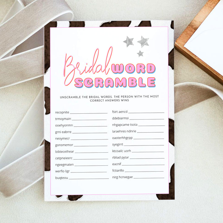 DINA Retro Western Bridal Shower Word Scramble Game Cards