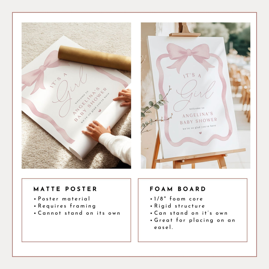 ANGELINA Coquette Bow It's a Girl Baby Shower Welcome Sign