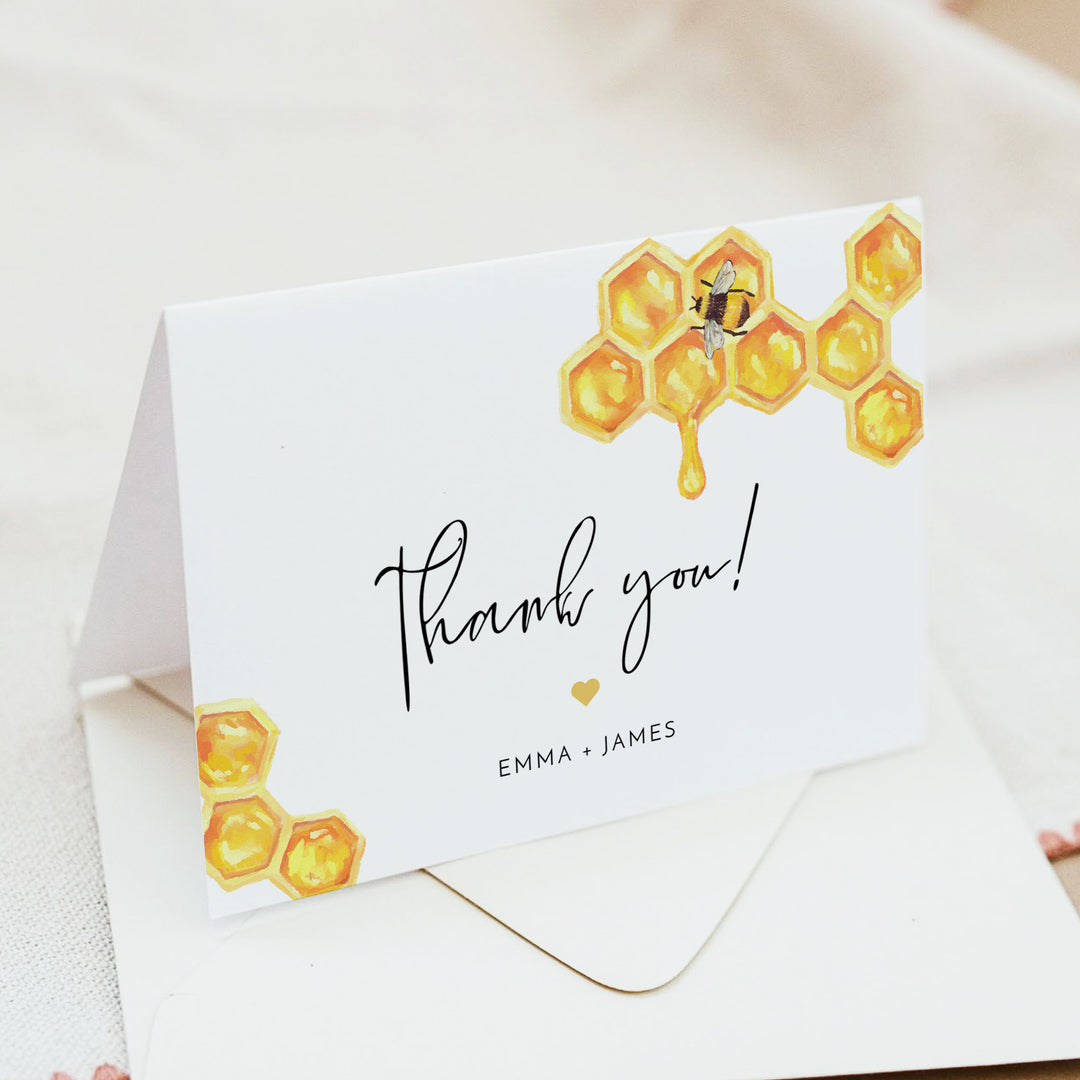 ROMY Yellow Watercolor Bee Birthday or Baby Shower Thank You Cards
