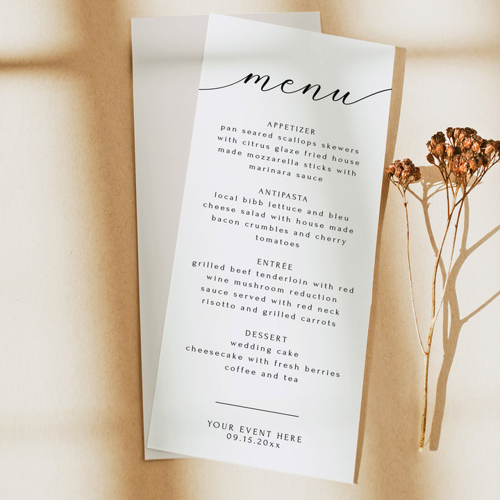 ASHER Elegant Minimalist Calligraphy Script Menu Cards