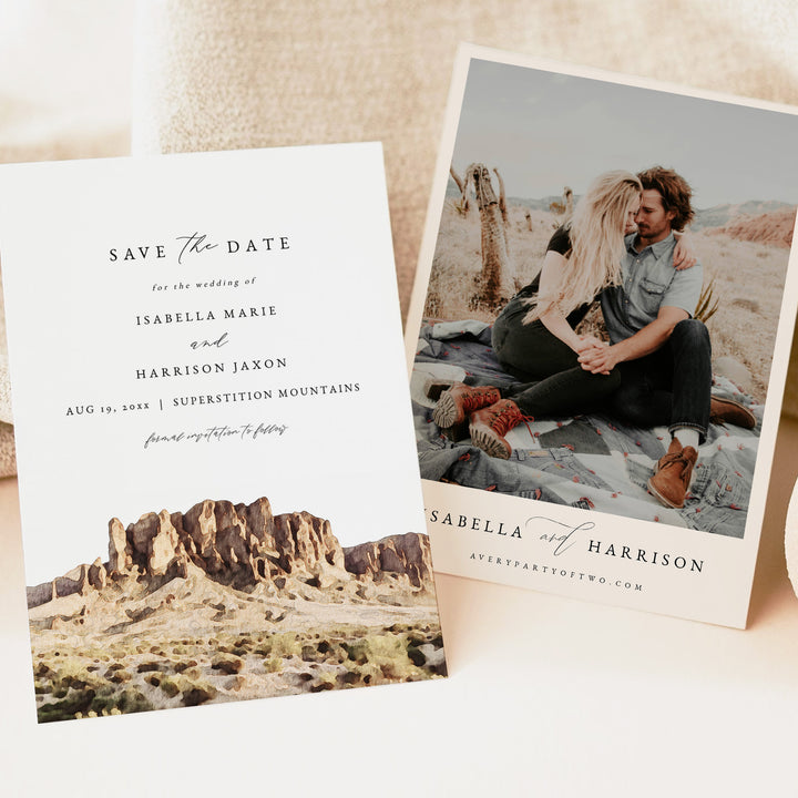 SUPERSTITION MOUNTAIN Desert Wedding Photo Save the Date Cards