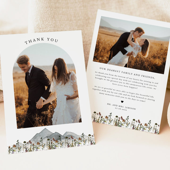HEIDI Rustic Boho Wedding Photo Thank You Card