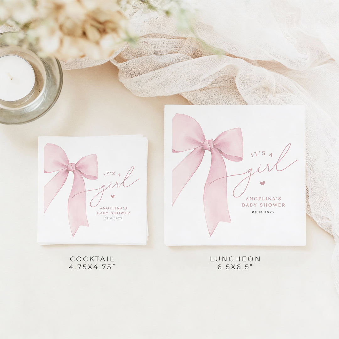 ANGELINA Personalized Pink It's a Girl Baby Shower Napkins