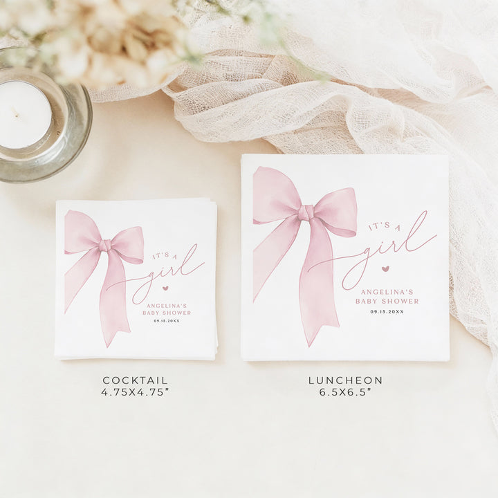 ANGELINA Personalized Pink It's a Girl Baby Shower Napkins