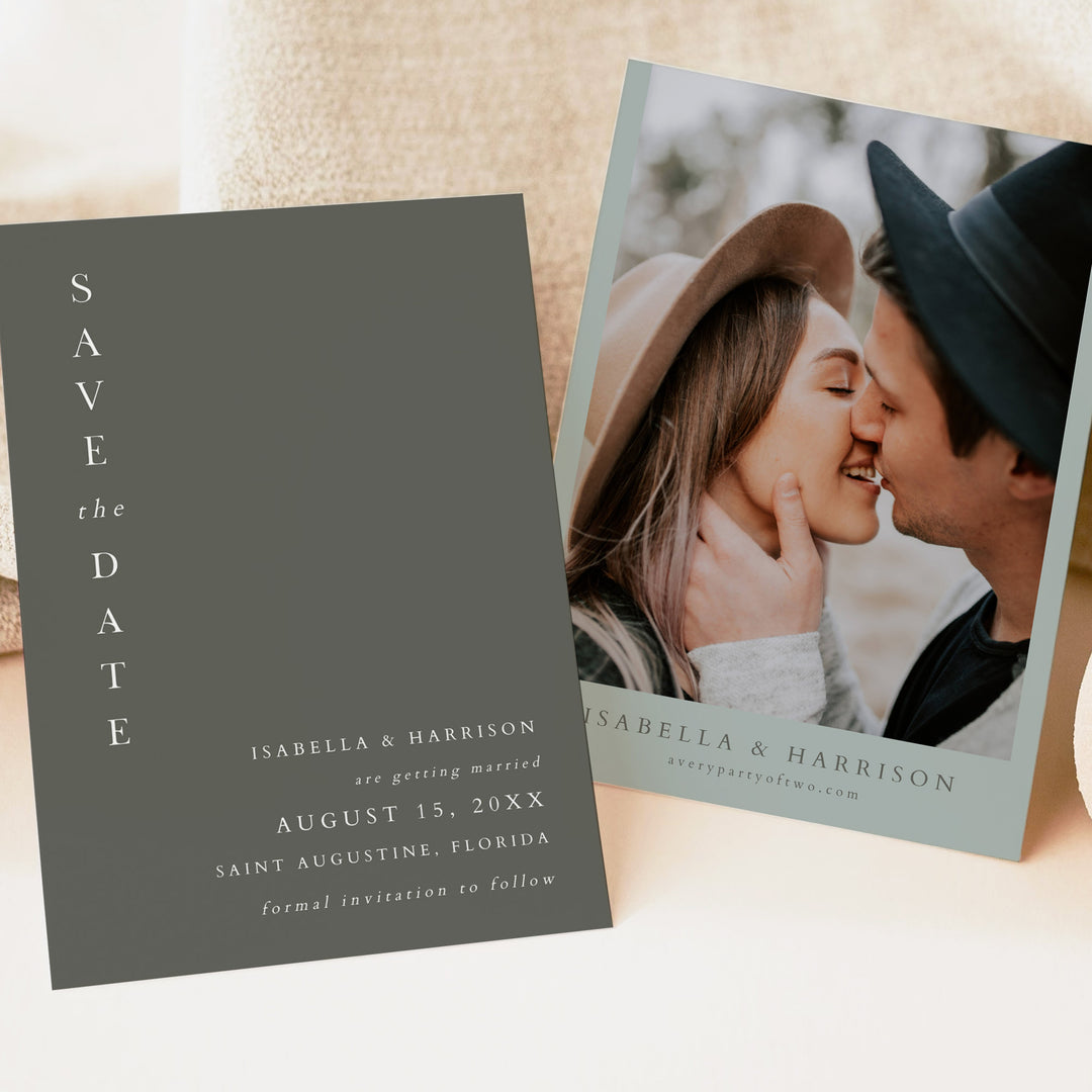 NINA Rustic Olive Green Wedding Photo Save the Date Cards