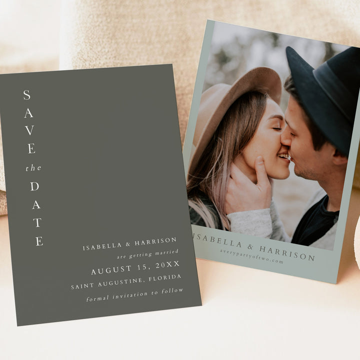 NINA Rustic Olive Green Wedding Photo Save the Date Cards