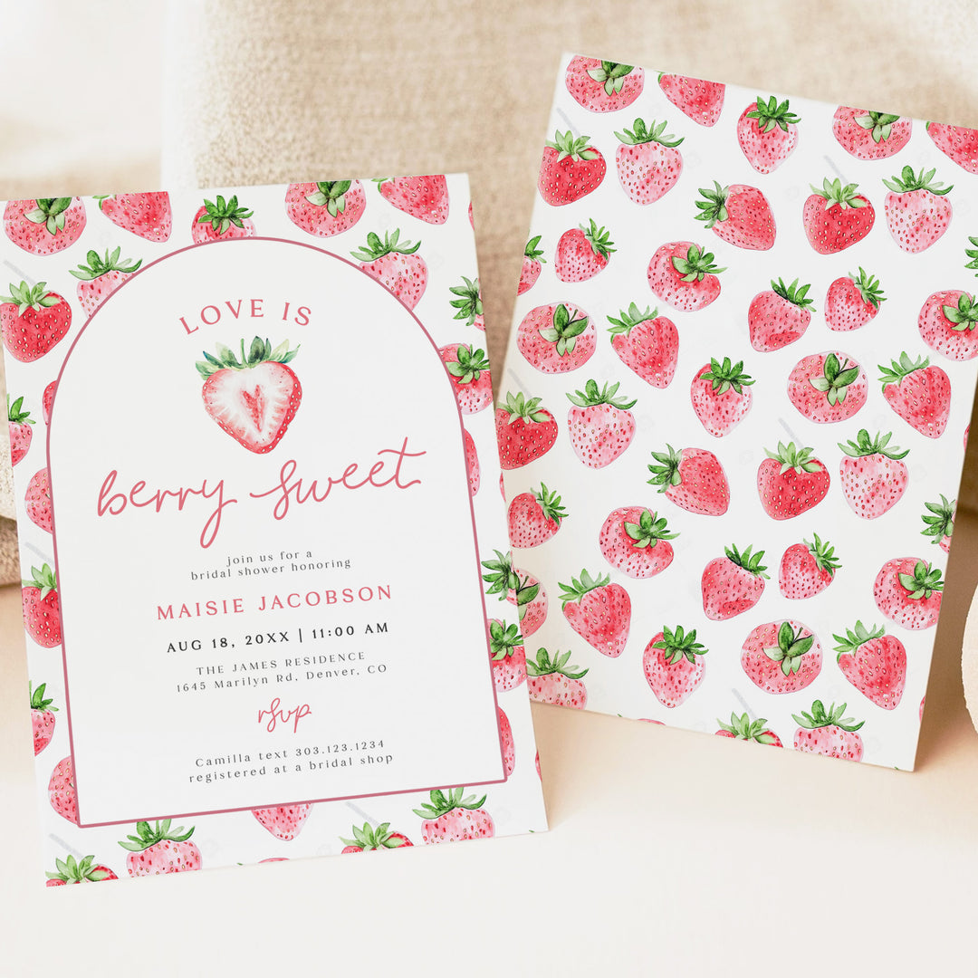 MAISIE Love is Berry Sweet Cute Strawberry Bridal Brunch Invitation
