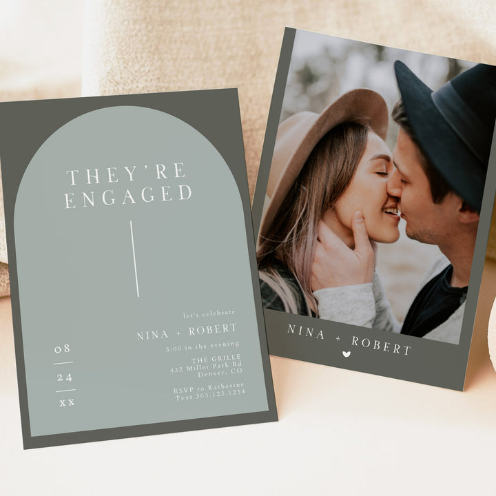 NINA They're Engaged Olive Green Boho Engagement Party Invitations