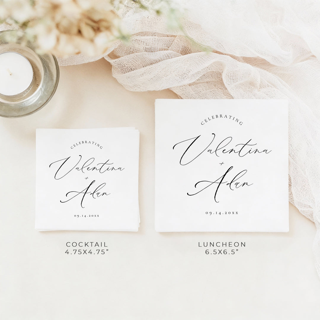 VALENTINA Personalized Black and White Elegant Wedding Napkins