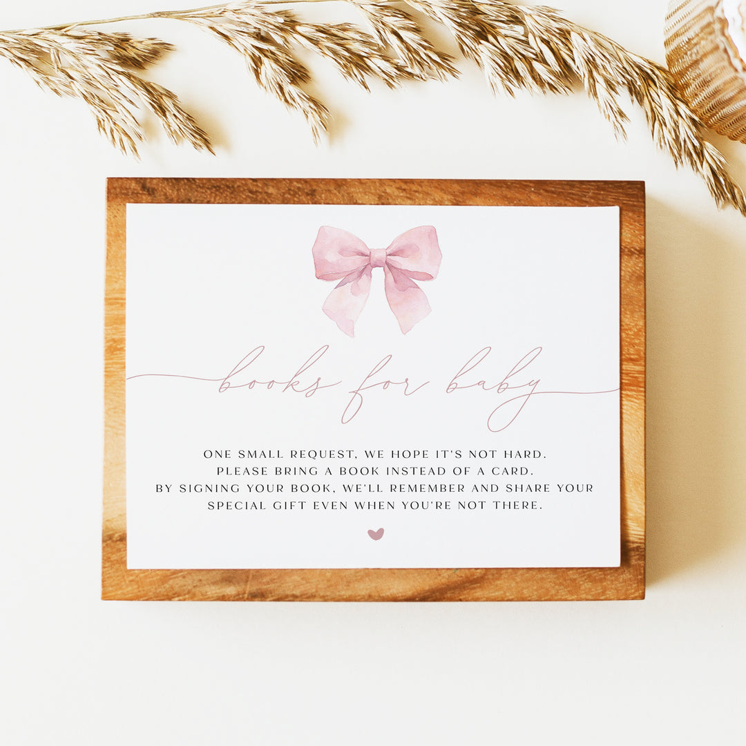 ANGELINA Pink Bow Baby Shower Books for Baby Insert Card