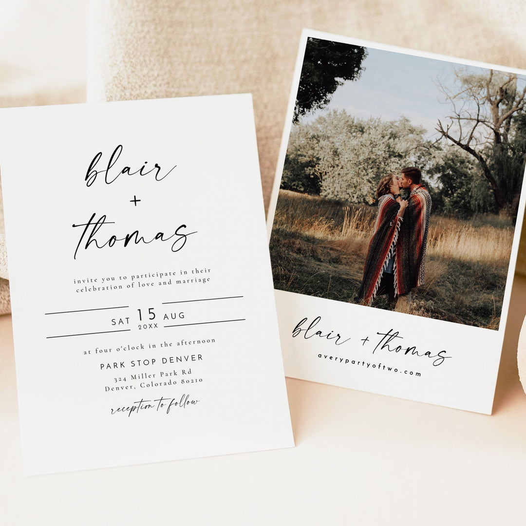 BLAIR Boho Wedding Invitation with Photo 3 Piece Suite