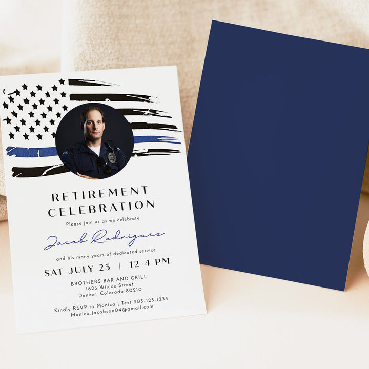 POLICE Flag Law Enforcement Retirement Invitations with Photo
