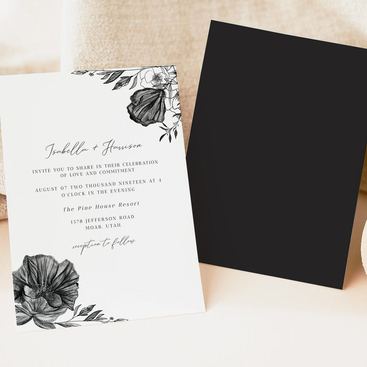 NOVA Black Vintage Floral Wedding Invitation Suite