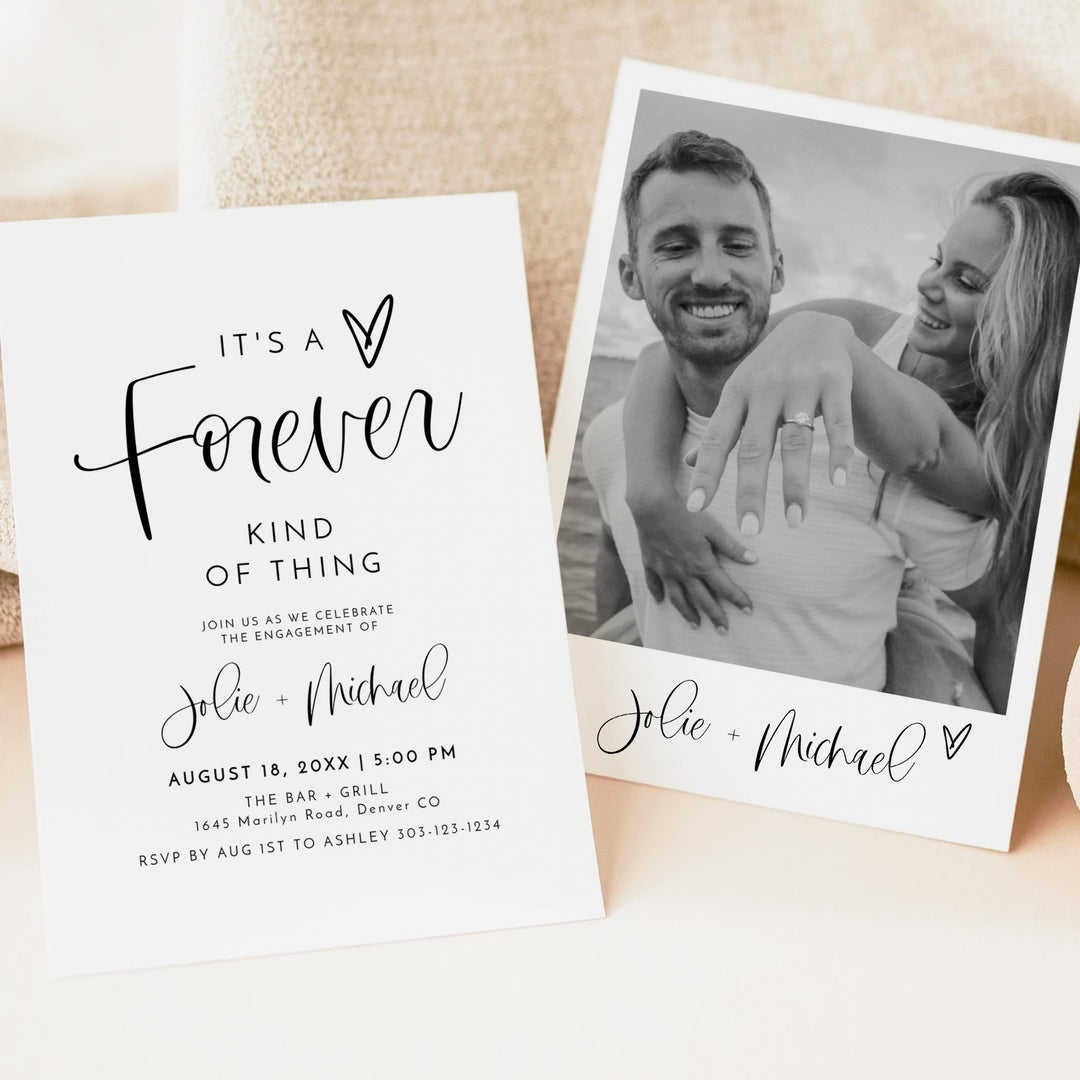 JOLIE Black and White Simple Boho Engagement Party Invitation with Photo