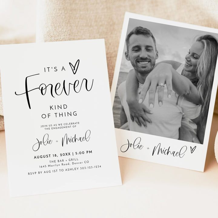 JOLIE Black and White Simple Boho Engagement Party Invitation with Photo