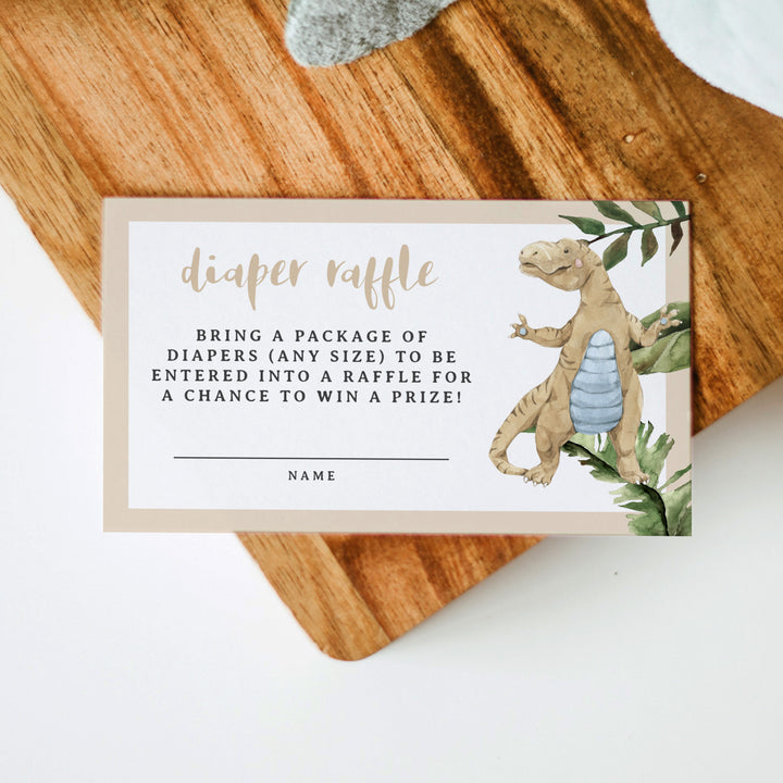 SPIKE Beige Dino Baby Boy Shower Diaper Raffle Cards