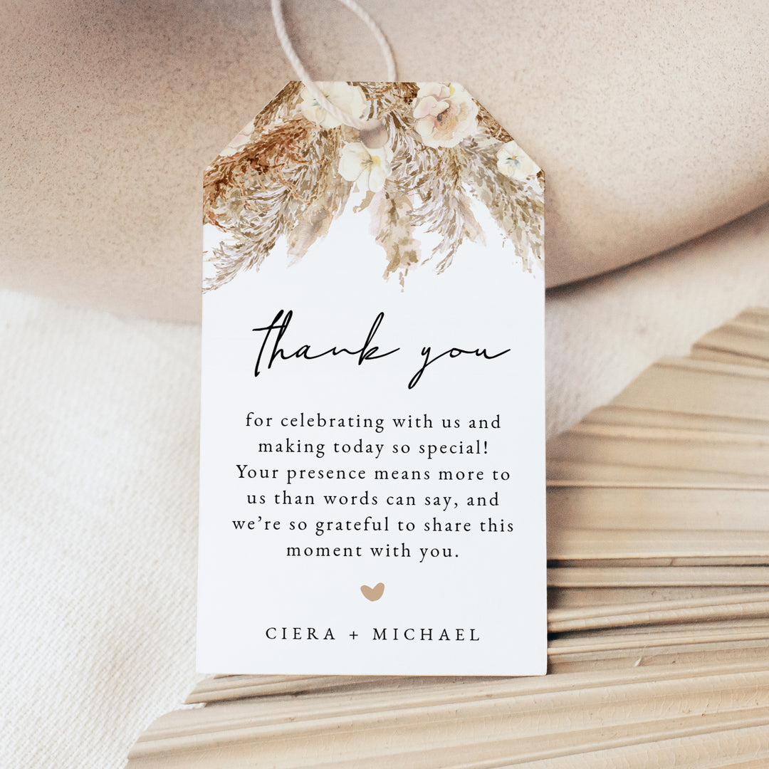CIERA Rustic Pampas Grass Thank You Favor Tags