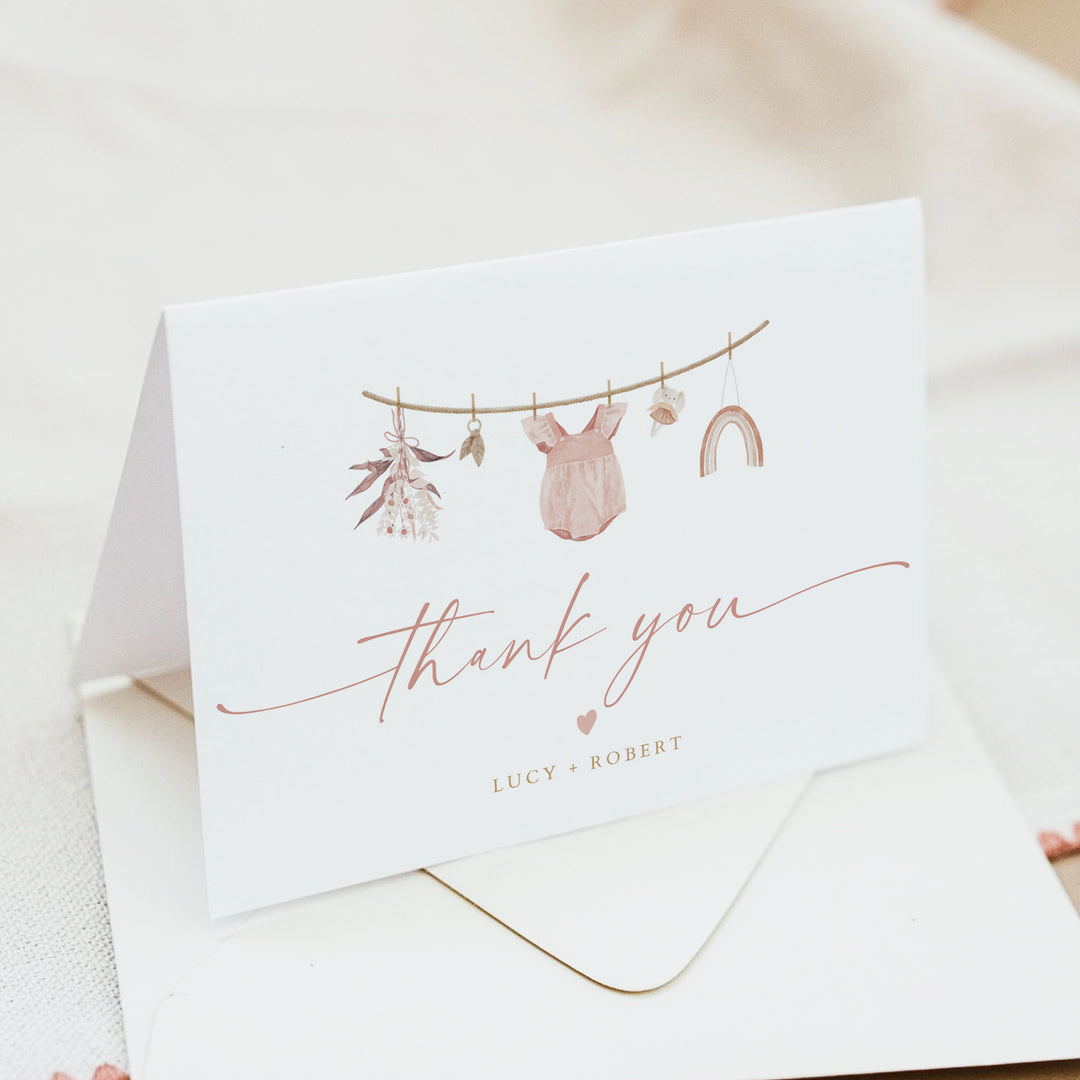 LUCY Clothesline Baby Shower Personalized Thank You Cards