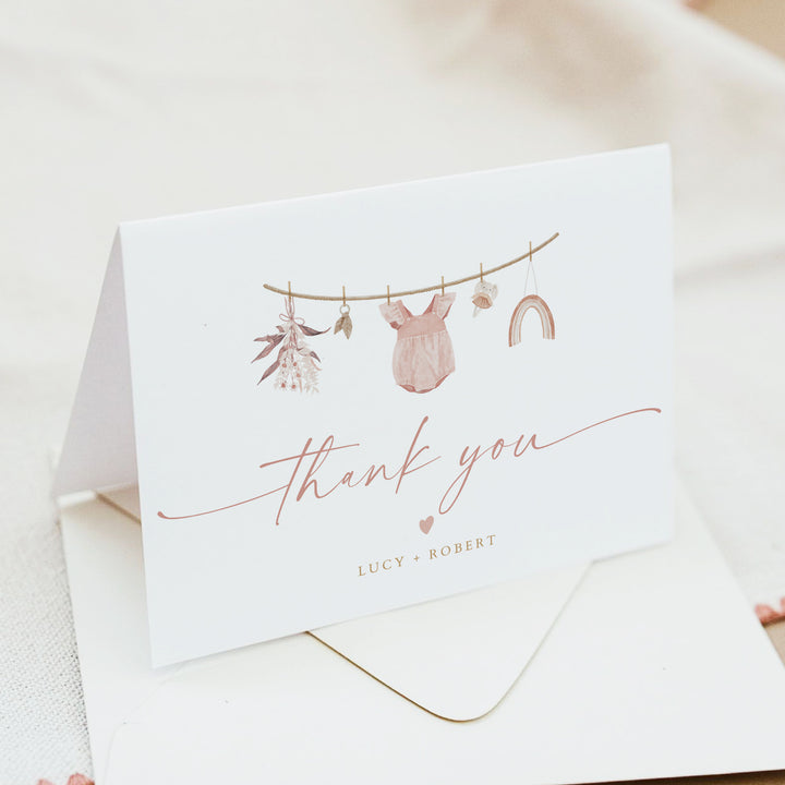 LUCY Clothesline Baby Shower Personalized Thank You Cards