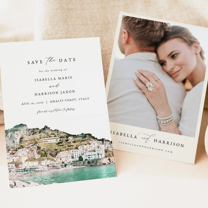 AMALFI COAST Italy Watercolor Save the Date Invitations