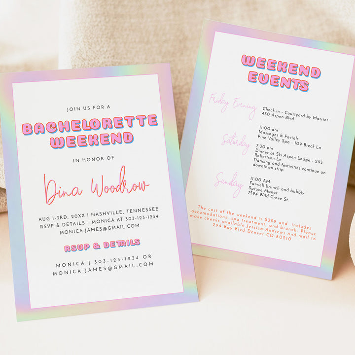 DINA Retro Y2K Disco Bachelorette Invitations & Itinerary