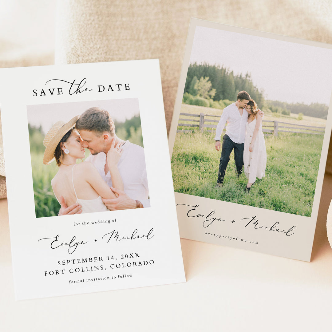EVELYN Modern Minimalist Engagement Photo Save the Date Cards