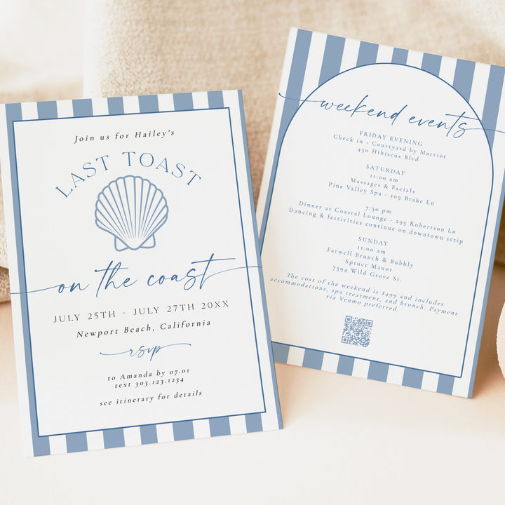HAILEY Last Toast on the Coast Beach Bachelorette Invitation & Itinerary