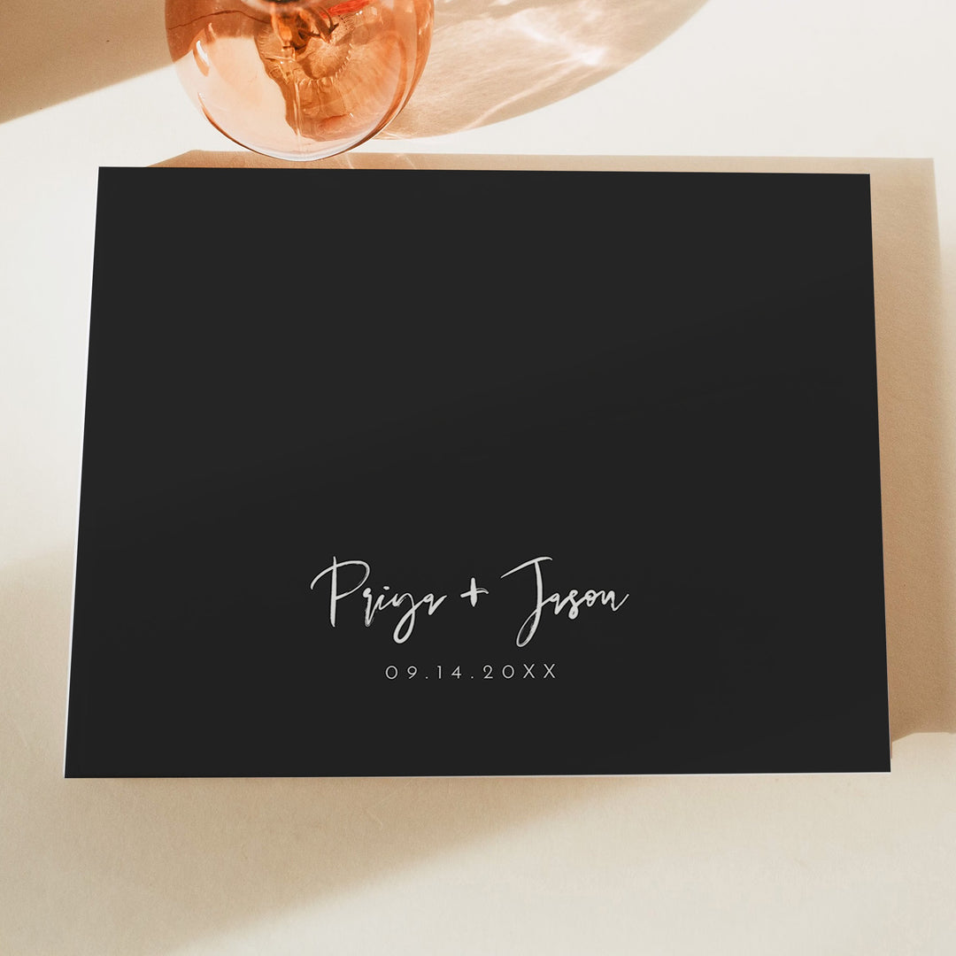 PRIYA Modern Edgy Script Guest Book for Black Tie Wedding