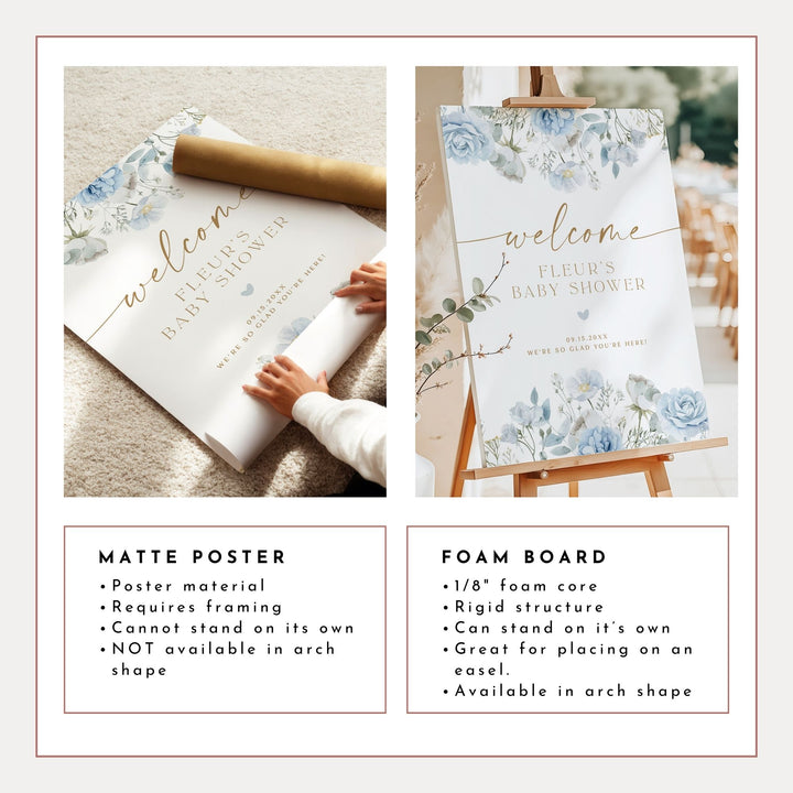 FLEUR Dusty Blue Boho Floral Baby Shower Welcome Sign