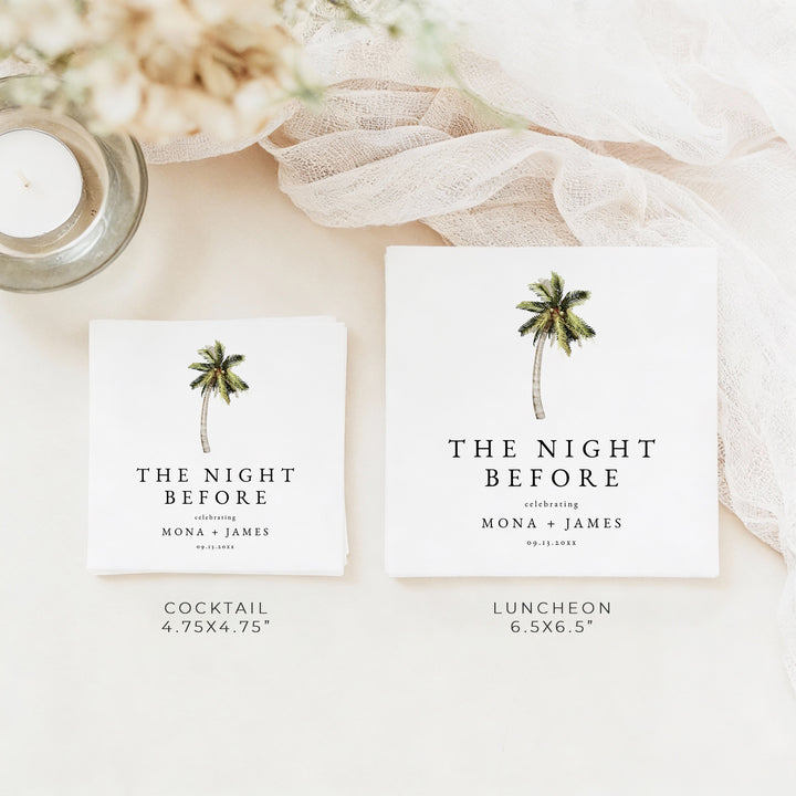 MONA Green Watercolor Palm Tree Rehearsal Dinner Napkins