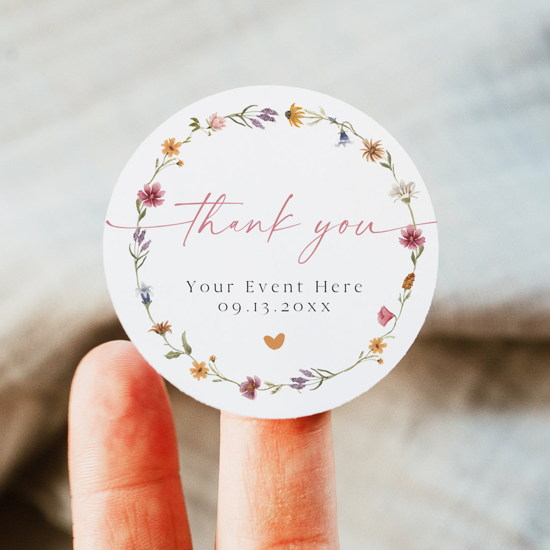 CAMILLA Round Boho Floral Thank You Gift Stickers