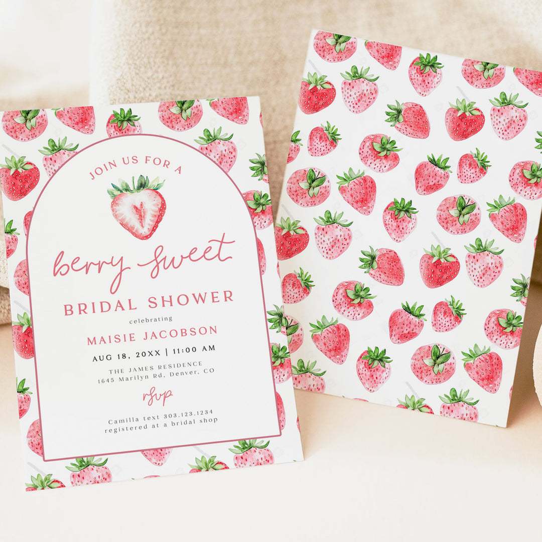 MAISIE Berry Sweet Strawberry Theme Summer Bridal Shower Invitation