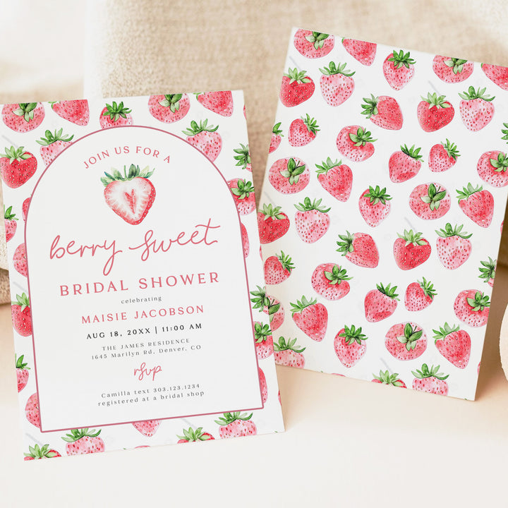 MAISIE Berry Sweet Strawberry Theme Summer Bridal Shower Invitation