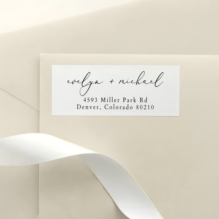EVELYN Black and White Elegant Wedding Return Address Labels