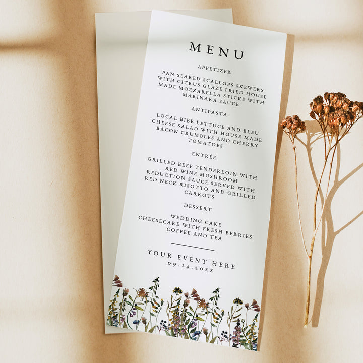 HEIDI Personalized Floral Boho Wedding Dinner Menu Cards