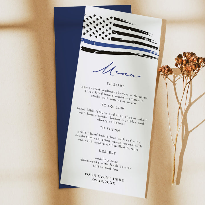 POLICE Flag Thin Blue Line Graduation or Retirement Party Menu Cards