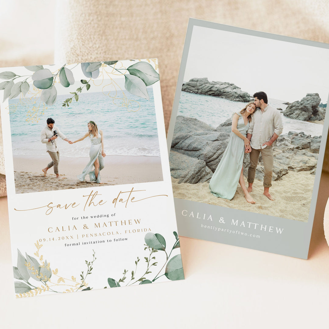 CALIA Eucalyptus Watercolor Engagement Photo Save the Date Cards