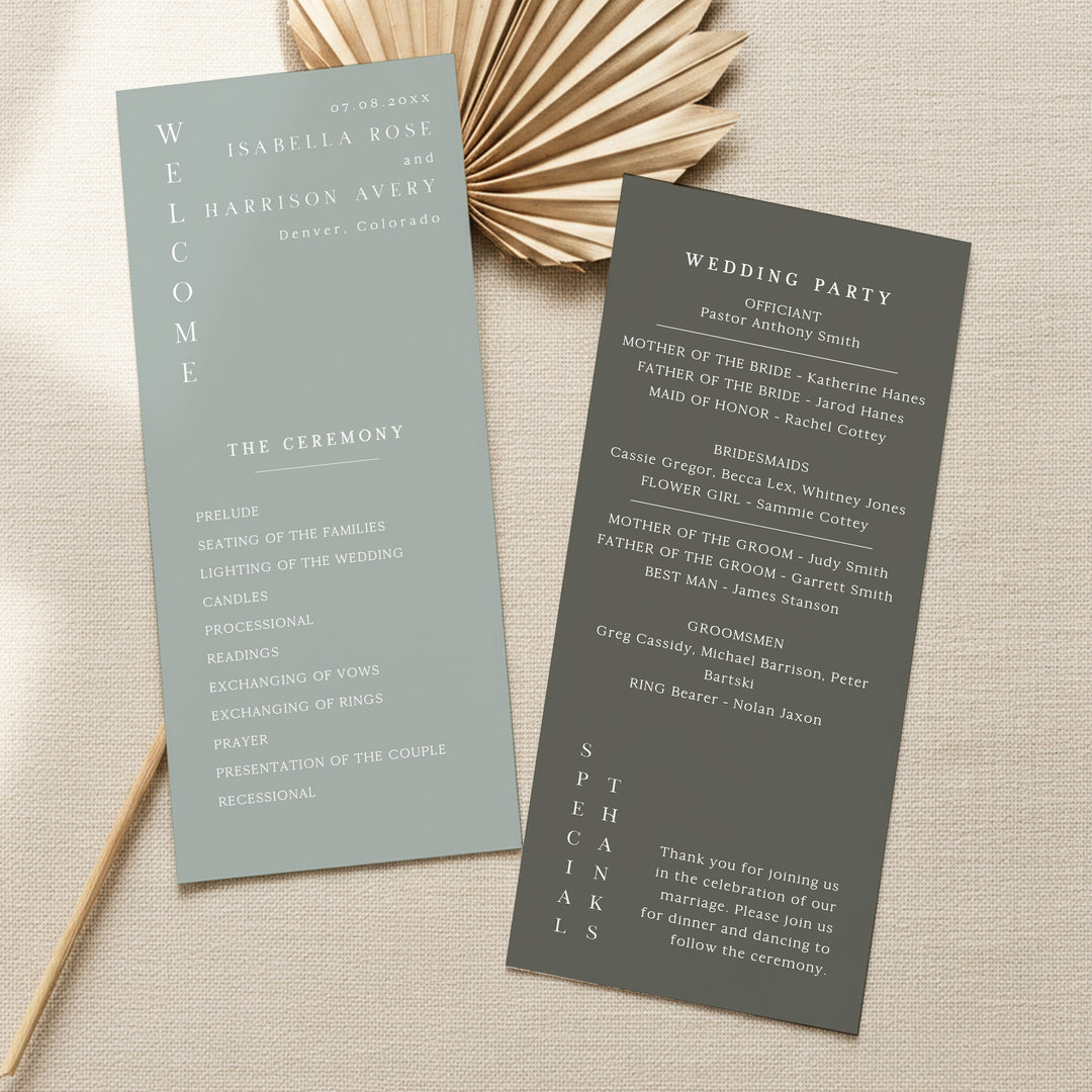 NINA Elegant Sage and Olive Green Wedding Ceremony Program