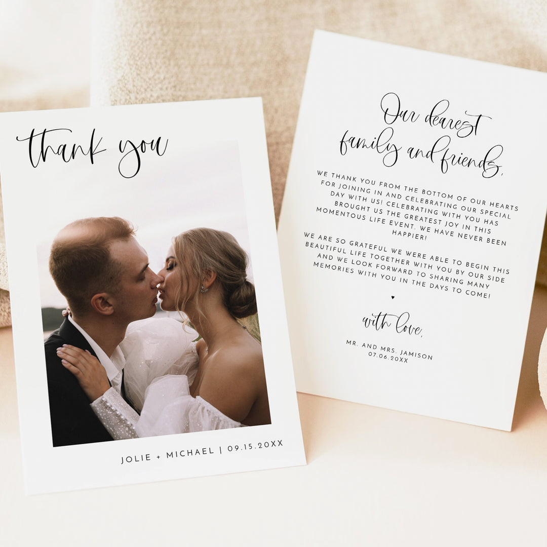 JOLIE Personalized Modern Boho Wedding Photo Thank You Card