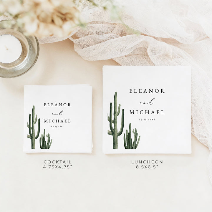 ELEANOR Modern Boho Cactus Wedding Napkin Personalized