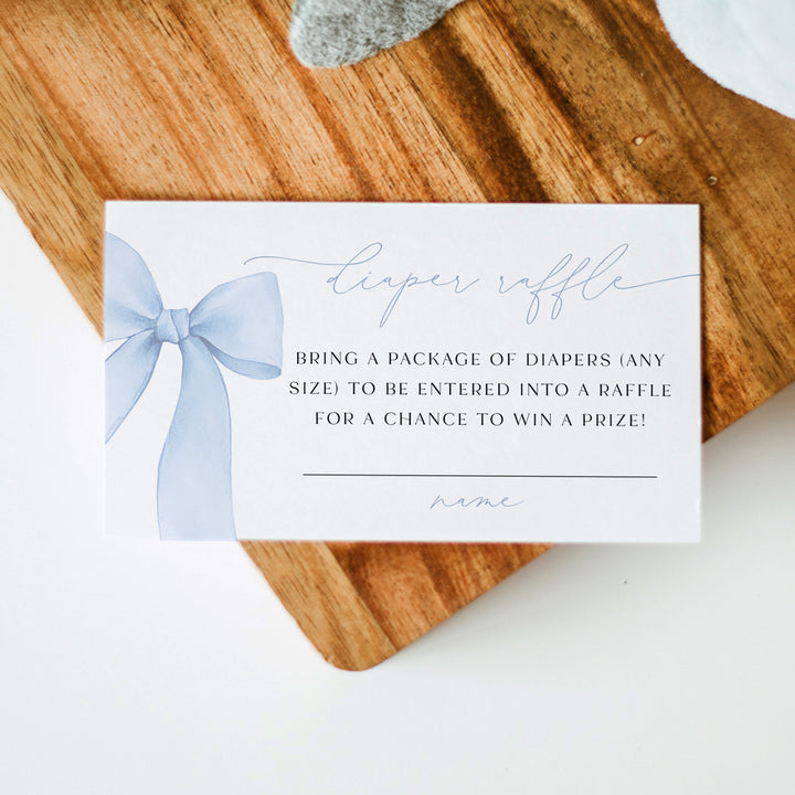 ANGELINA Dusty Blue Bow Baby Boy Shower Diaper Raffle Cards
