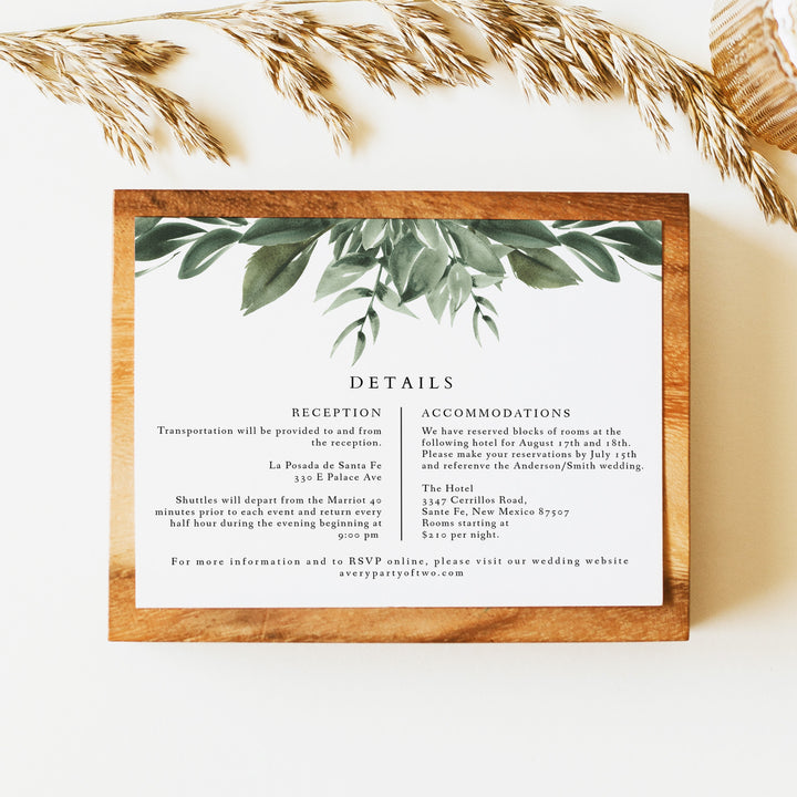 LANA Elegant Greenery Garden Wedding Details Card