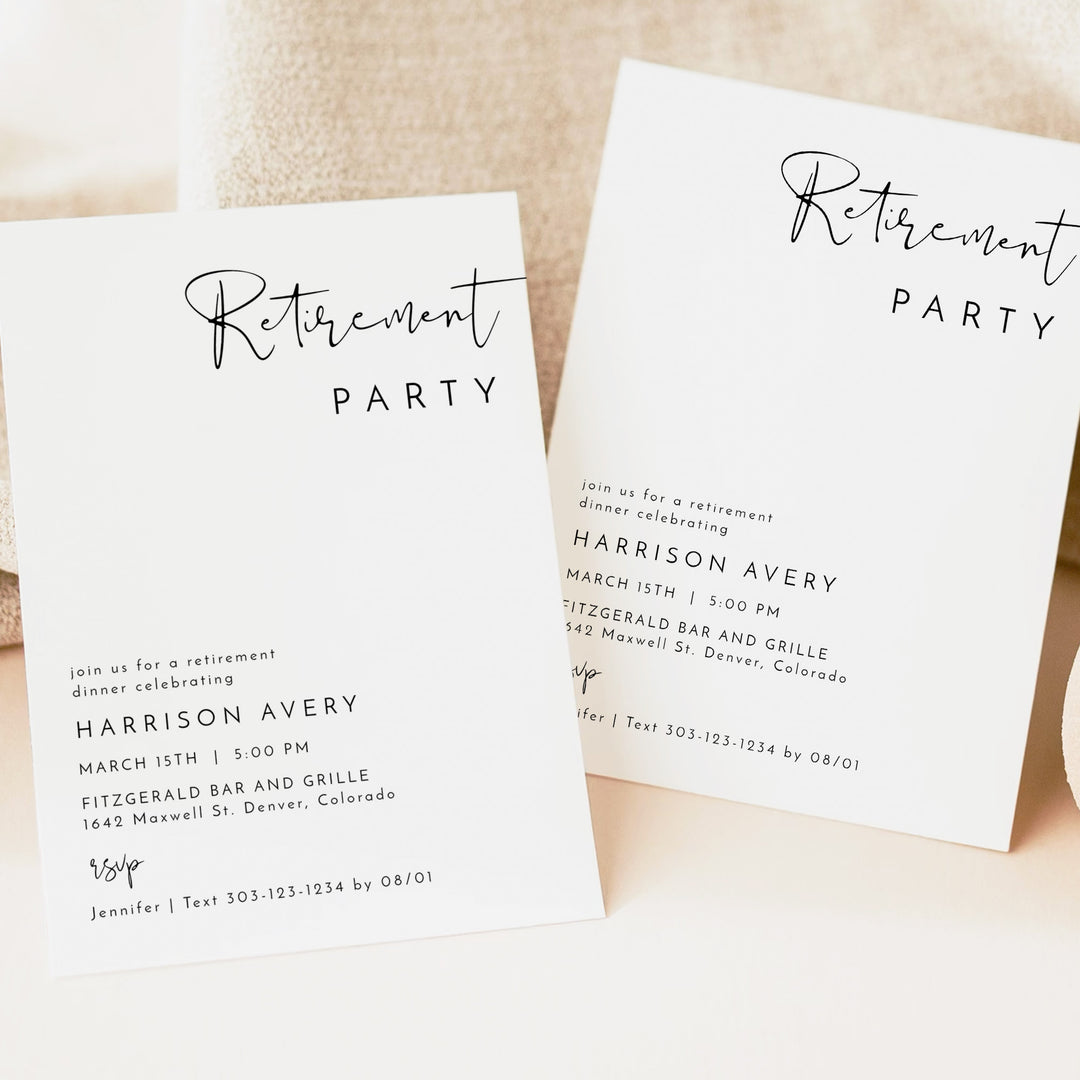 ADELLA Simple Black and White Retirement Party Invitations