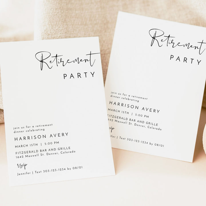 ADELLA Simple Black and White Retirement Party Invitations
