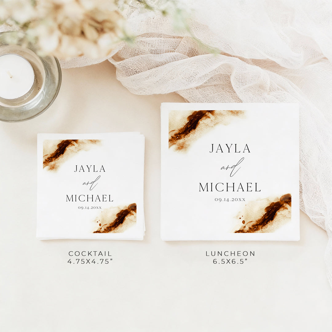 JAYLA Burnt Orange Watercolor Personalized Wedding Napkins